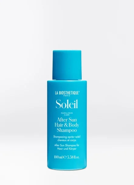 After Sun Hair & Body Shampoo bottle by La Biosthetique, designed to nourish sun-exposed hair and body.