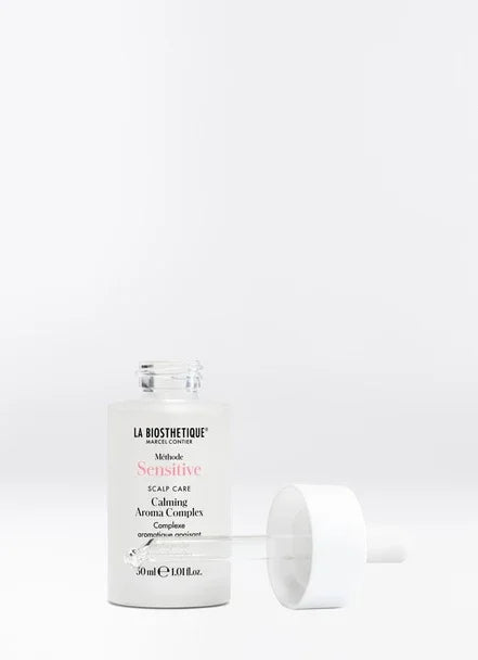 Calming Aroma Complex bottle for scalp care with dropper by La Biosthétique, promoting relaxation and well-being.