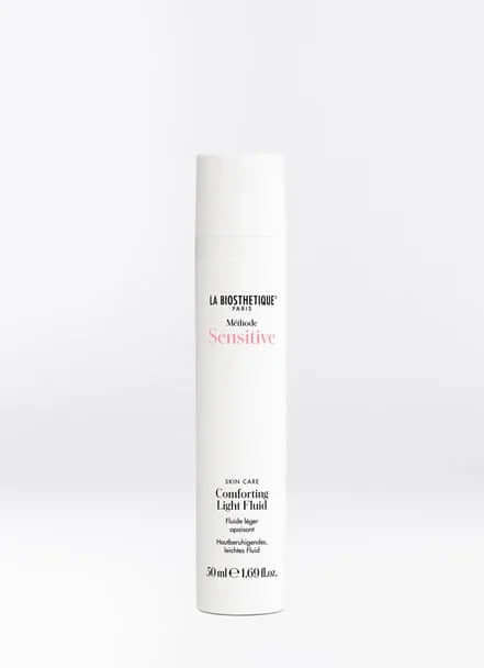 La Bioesthétique Comforting Light Fluid in a sleek white bottle for sensitive skin care, 20ml.