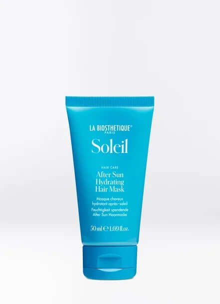 Soleil Set 2025 After Sun Hydrating Hair Mask in turquoise tube, 50ml for intense hair hydration after sun exposure.