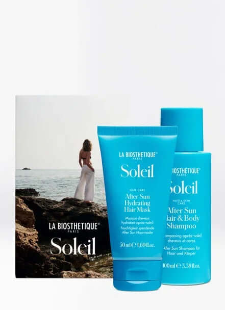 Soleil Set 2025 includes After Sun Hydrating Hair Mask and Hair & Body Shampoo for post-sun care.